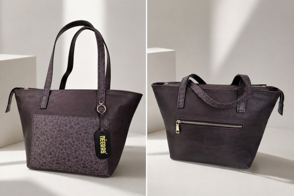 Borsa NEERAS' Vayen #3 – Pelle italiana marrone prugna effetto croco, design artigianale africano