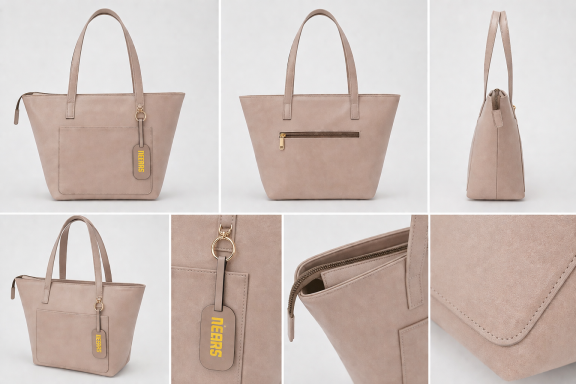 Borsa NEERAS' Vayen #1 – Dettagli pelle italiana beige, design artigianale africano