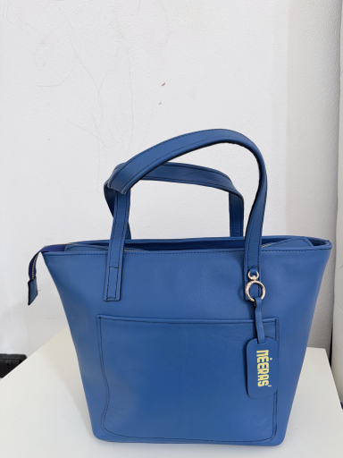 Borsa NEERAS' Vayen #5 – Pelle italiana blu cobalto, design artigianale africano