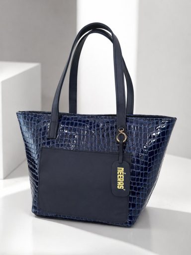 Borsa NEERAS' Vayen #2 – Pelle italiana blu marino effetto croco, design artigianale africano